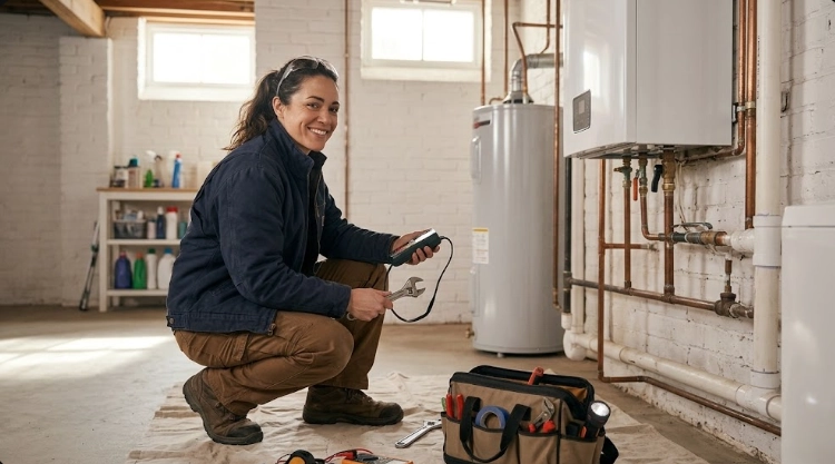 Certified plumber conducting pressure testing and safety inspection on gas line valves